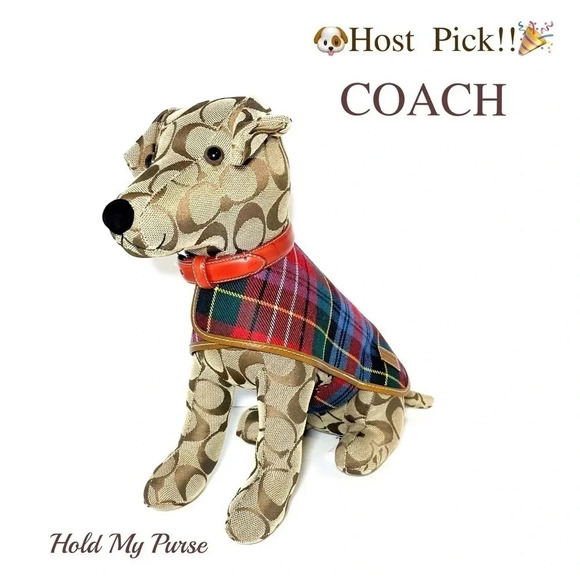 Coach Toy Jack Russell Signature Puppy Dog w/ Red Collar & Tartan Wool Coat - Picture 1 of 9